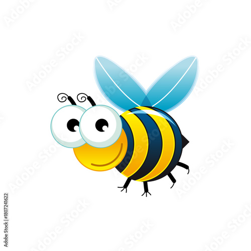 Cartoon Bee Illustration with Bright Eyes and Blue Wings for Children's Animated Media
