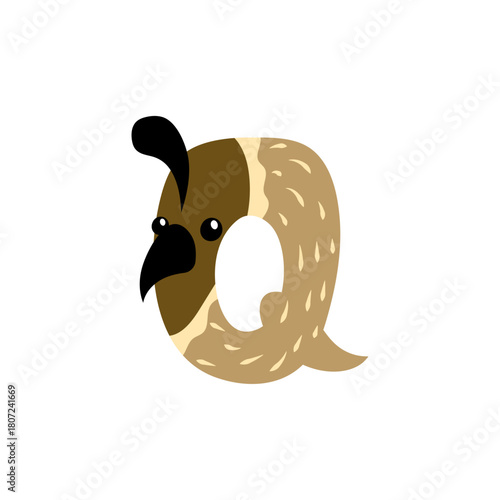 Cute Quail Character Letter Q Illustration for Alphabet Learning and Animal Themed Designs