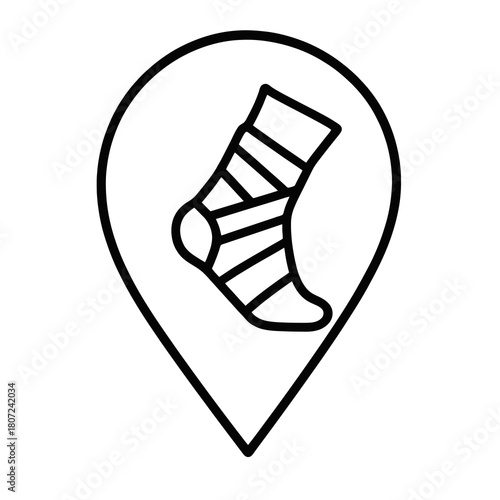 Minimal black tilted ankle stabilization symbol within health marker, fine-outline vector, no shading, perfect for injury recovery, joint protection and mobility dashboards.