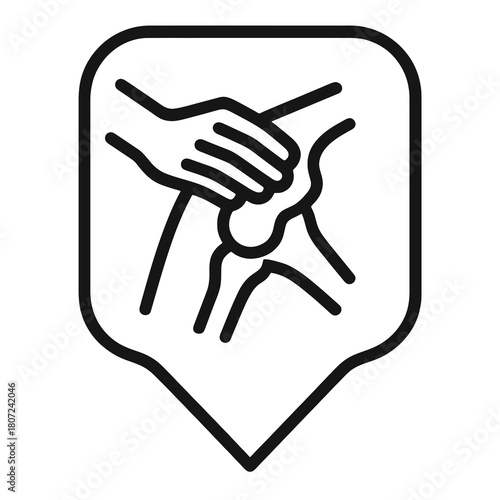 Thin-line angled physiotherapy icon with hand and shoulder joint inside soft medical pin, transparent PNG, ideal for rehabilitation and therapy dashboards.