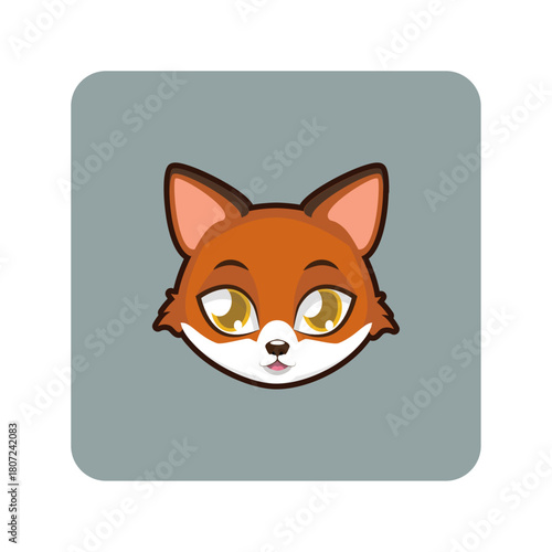 Cute fox face illustration with big eyes, a playful and friendly cartoon animal