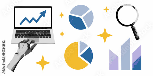 Analyzing business growth with data visualization and research on laptop