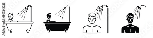 Person Bathing icon in linear and clipart style pack on white background.