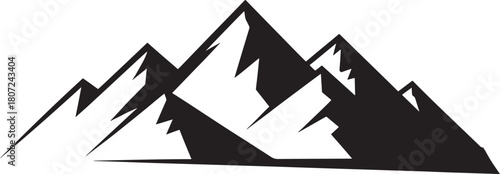 Black Silhouette Of Jagged Mountain Peaks On White Background Keywords: mountain, mountains, peak
