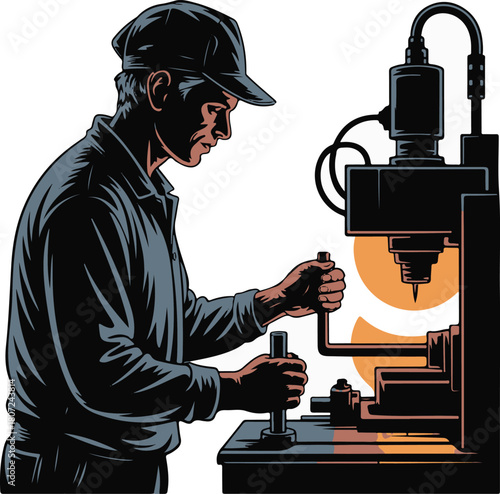 Skilled craftsman operating a precision milling machine in a workshop