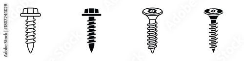 Screws icon in linear and clipart style pack on white background.