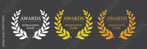 Award logo set. Nominate an elegant banner. Award laurel wreath. Best Choice or reward labels on dark background.