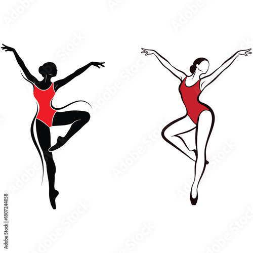 elegant ballerina ballet dancer silhouette with red leotard vector illustration.