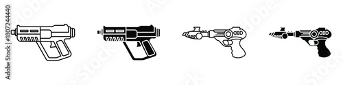 Space gun icon in linear and clipart style pack on white background.