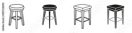 Stool icon in linear and clipart style pack on white background.