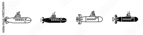Submarine icon in linear and clipart style pack on white background.