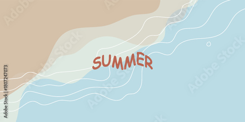 Blue sea and beach summer banner background with abstract ripple