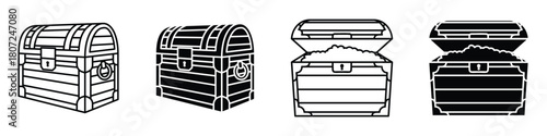 Treasure chest icon in linear and clipart style pack on white background.
