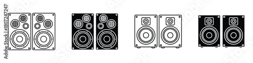 Two Stereo Speakers icon in linear and clipart style pack on white background.