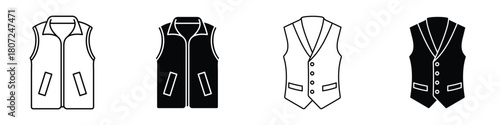 Vest jacket icon in linear and clipart style pack on white background.