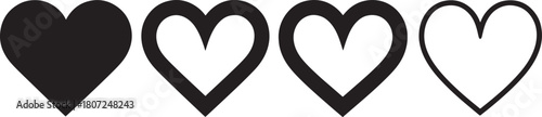 Four Heart Shapes Showing Different Fill and Outline Styles Keywords: heart, shape, symbol, love