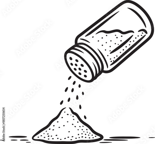 Hand Drawn Salt Shaker Pouring Salt into a Pile Keywords: salt, shaker, pouring, seasoning, spice