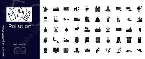 Pollution Solid Editable Icons set