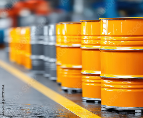 Grey steel barrel in a factory