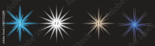 Four different colored starbursts on a are displayed