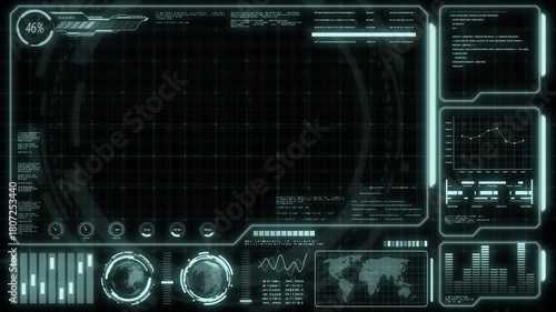 Digital HUD futuristic background motion graphic element cyber generated. Future technology interface data sci-fi display screen. Artificial intelligent analytic simulation, loop able video background