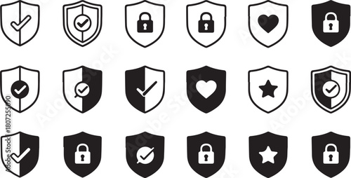 Collection of shield icons representing security and protection.