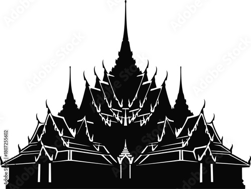 Ornate thai temple silhouette architectural landmark ornate southeast asian building structure vector