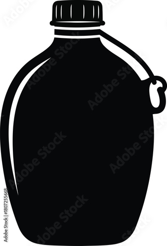Vintage metal water canteen isolated silhouette simple minimalist outdoor hydration gear icon vector