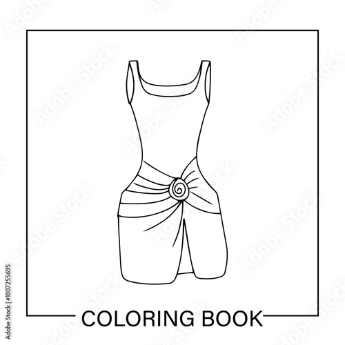 sexy dress to girls element design. Dress with fluffy skirt outline for coloring on a white background