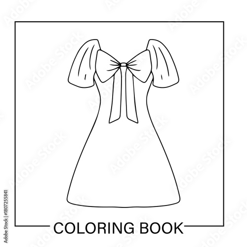 sexy dress to girls element design. Dress with fluffy skirt outline for coloring on a white background
