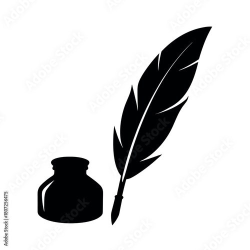 Ink Well and Quill Vector Illustration