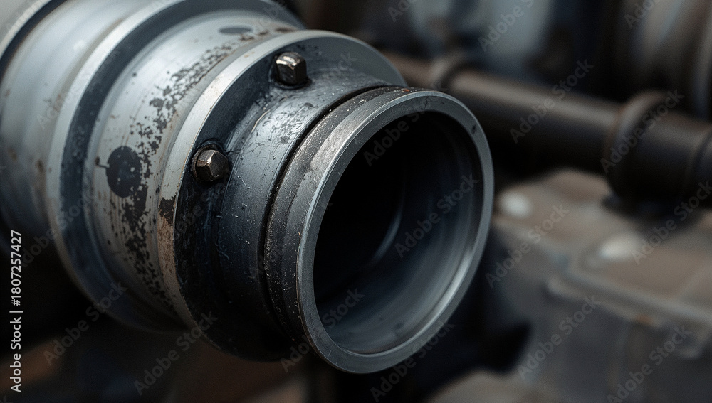 Fototapeta premium Close up of sturdy metal pipe and coupling