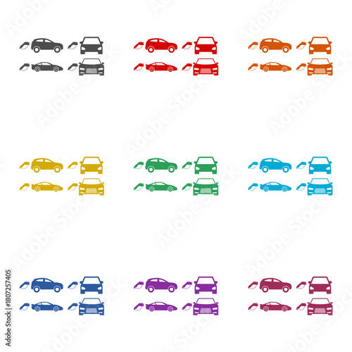 Set of electric car with plug  icon isolated on white background. Set icons colorful