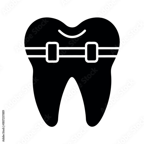Tooth with Braces Line Art Vector Illustration