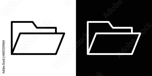 Folder icon in black and white stroke on background, ideal for file management, storage interfaces, and document organization tools.