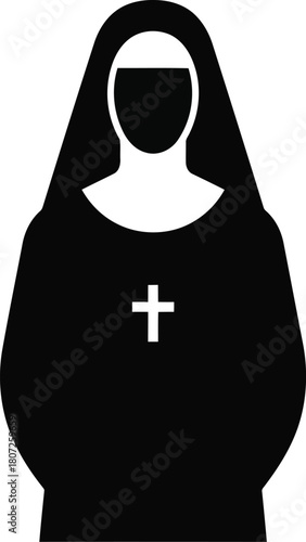 Silhouette of a nun with cross symbol represents faith spirituality religious devotion and catholic clergy vector