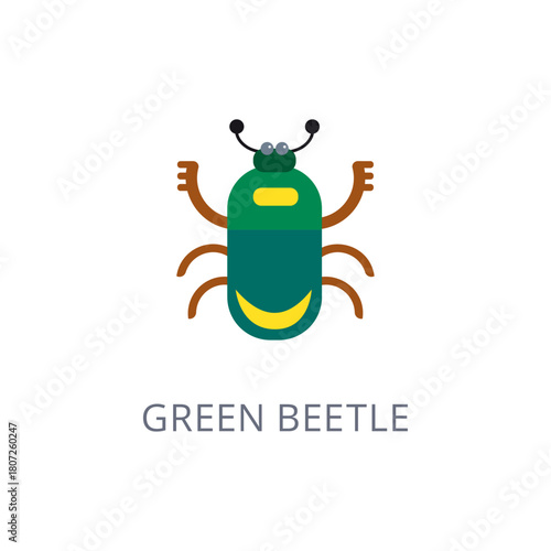 Minimalist green beetle icon representing nature and wildlife concepts. Abstract insect vector graphic
