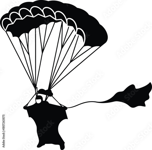 Silhouette of squirrel with parachute in freefall descending from sky adventure extreme sport vector