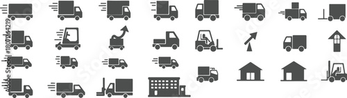 Black Silhouette Shipping Icons — Cargo, Warehouse Symbols.