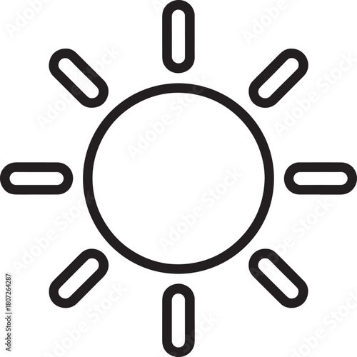 Sun icon with radiating lines for brightness weather light