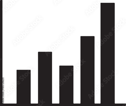 Simple black bar chart icon depicting data visualization, statistical analysis, business growth, financial progress, and market trends. isolated on white background, Vector, illustration