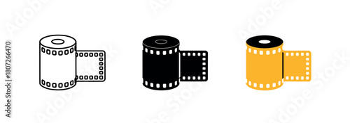 Three different iconographic representations of a roll of photographic film are displayed.