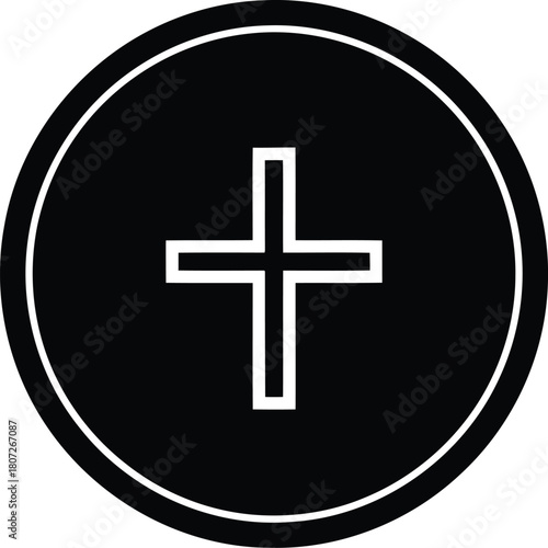 Christian cross symbol inside circle abstract religious icon simple geometric design faith symbol vector