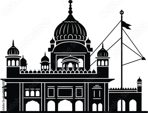 Iconic sikh golden temple silhouette vector art spiritual landmark amritsar india worship architectural design vector