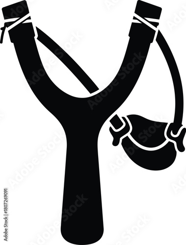 Simple silhouette vector of a wooden slingshot ready for action and play vector