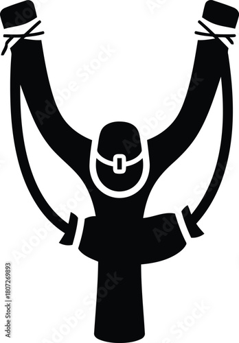 Silhouette of a person aiming a slingshot toy representing action and recreation vector