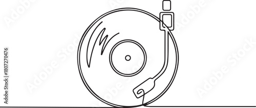 Continuous line drawing of a retro vinyl record with a needle.one line drawing symbolizing classic music and vintage sound. one line Icon drawing with white background