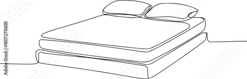 continuous line drawing of bed mattress.one line drawing of mattress with two pillows. single line vector. one line Icon drawing with white background