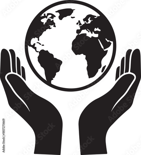 Caring hands holding planet earth, a global symbol of environmental protection, responsibility, sustainability, and international unity illustration. isolated on white background, Vector, illustration