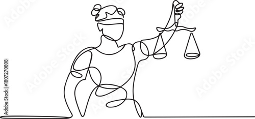 continuous line drawing of blind justice. abstract single line art statue of blind justice. one line Icon drawing with white background